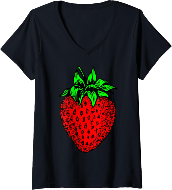 Womens Strawberry V-Neck T-Shirt - Image 2